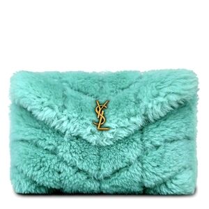 NEW!!! AUTHENTIC YSL SAINT LAURENT Lou Puffer Shearling Pouch Clutch Iced Mint